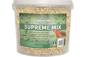 Copdock Mill Wild Bird Seed Supreme Mix 5L Tub – All Year-Round Bird Food – 100% Natural Ingredients Including Peanuts for Wild Birds – Suitable for All Wild Bird Species