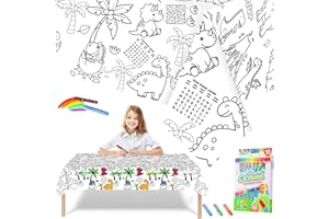 COSORO Dinosaur Giant Colouring Table Cloths for Kids,Party Tablecloth Colouring Poster with 18 Paint Pens,47x71inch Colour in Table Cloth Drawing Paper Roll Table Cover Colouring Sheet for Kids Dino Party