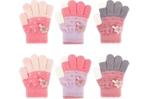 QKURT 3 paires de gants magiques pour enfants, gants chauds pour tout-petits gants de sable en cristal coloré gants thermiques doux bon étirement mitaines complètes avec motif étoile pour 1-5 ans