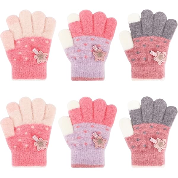 Lot 7 Paires Gants Chauds Hiver Enfants 3-10 Ans – Tricot Extensible Plein Doigts – Solivive