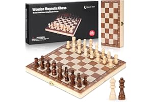 Cugybue Scacchiera in Legno,Scacchi Magnetici, Set di Scacchiera in Legno per Bambini e Adulti, Set di Scacchi da Viaggio, Set di Scacchi Pieghevole Portatile per Bambini e Adulti，29 * 29CM