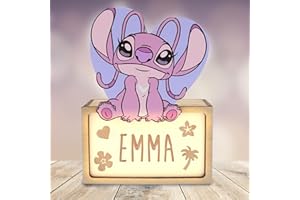 WONDEE Disney Lampada Lilo e Stitch Bambina Personalizzata Con Nome - Lampada Luce Notturna Bambini di Angel, Regalo Neonato, Regalo Battesimo Bimba, Disney Regalo Personalizzati Bambina Lilo e Stitch
