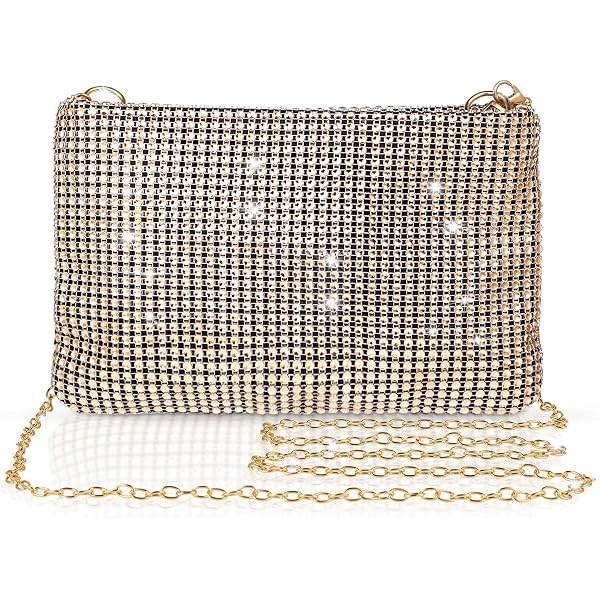 Topchances Pochette in argento Strass Borsa da sera da donna Strass Strass Scintillanti Borse Con Catena Diamante Annodata per Part, Argento, 33*15.5cm
