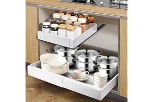 AirOpen Cassetto telescopico, larghezza regolabile 32 – 52 cm, in acciaio al carbonio di alta qualità, organizer per cassetti, cucina, armadio da cucina, organizer estraibile (bianco)