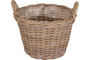 ‎SPETEBO Spetebo Weide Pflanzkorb Natur mit Folie - 40 cm - Holz Blumenkorb mit Henkel - Garten Deko Rattan Landhaus Blumentopf foliert