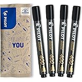 Pilot - Pochette de 4 SCA 400 - Marqueurs indélébiles tout support - Encre indélébile très couvrante et résistante - Noirs - 