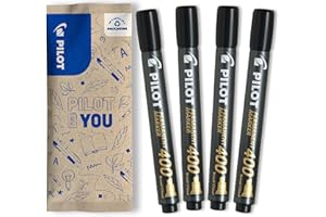 PILOT - Lot de 4 Marqueurs Permanents SCA 400 - Encre Indélébile sur Tous Supports - Très Couvrante et Résistante - Noir - Pointe biseautée (4,5 mm) pour tracé fin ou plus large