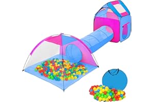 tectake 800151 Tente Igloo pour Enfants avec Tunnel + 200 Balles + Sac - Tente de Jeu - diverses Couleurs (Multicolore 2 | No. 401233)