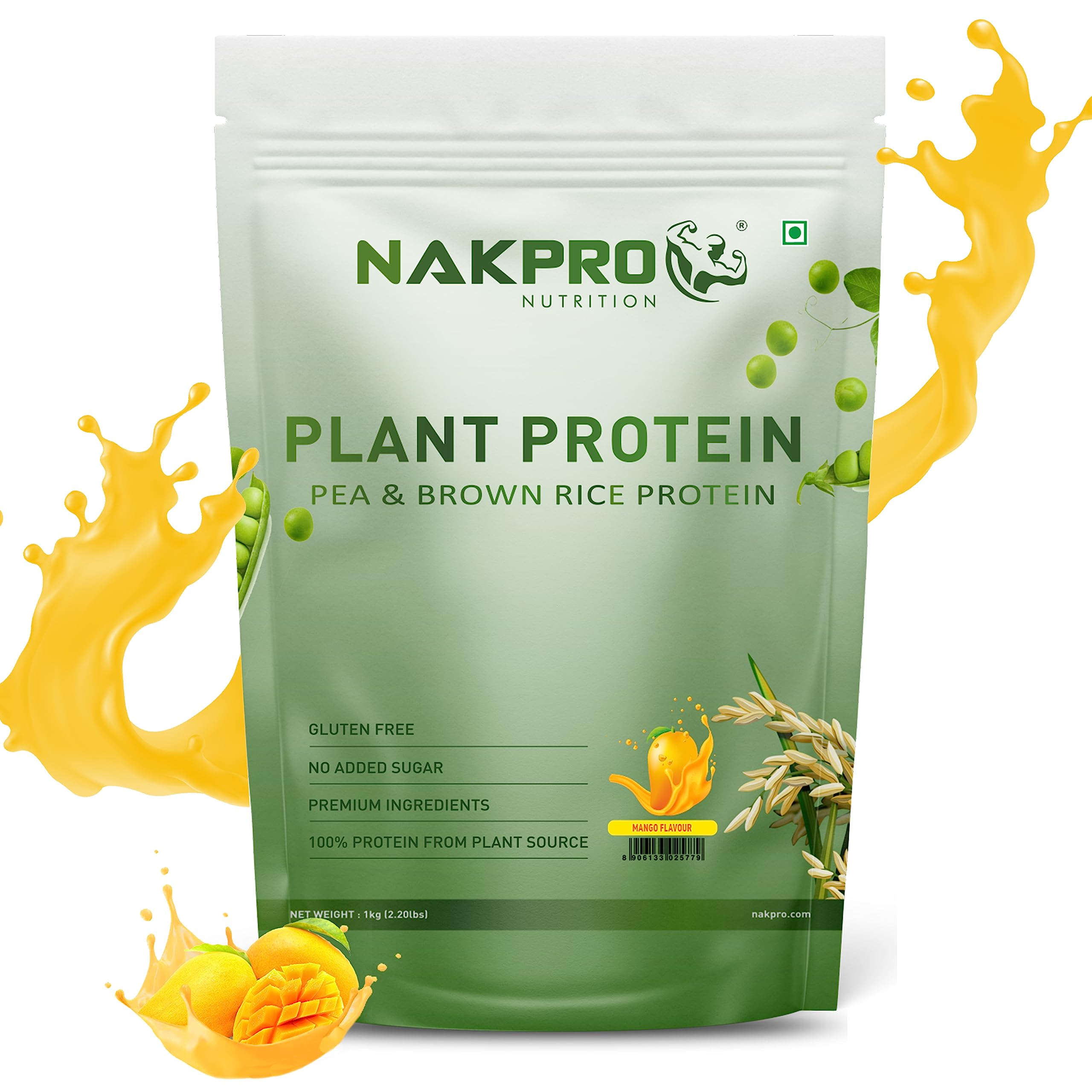 NAKPRO Vegan Plant Protein Powder| 25.21g Protein, 4.85g BCAA | Pea Protein and Brown Rice Protein Powder for Muscle Gain and