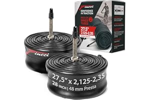 Fincci Chambre a Air 27.5 x 2,1 x 2.2 x 2.3 x 2.35 Pouces - Paire Chambres à Air Velo 27.5 avec Valve Presta 48mm pour Montagne & Hybrid & Electrique & Route Vélos, VTT Homme Adulte, Pack 2