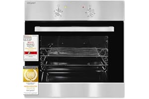 Exquisit Einbaubackofen, 62 Liter, Elektro, 4 Funktionen, Ober- und Unterhitze, Innenbeleuchtung, Grillrost & Backblech, EBE 455-1.1