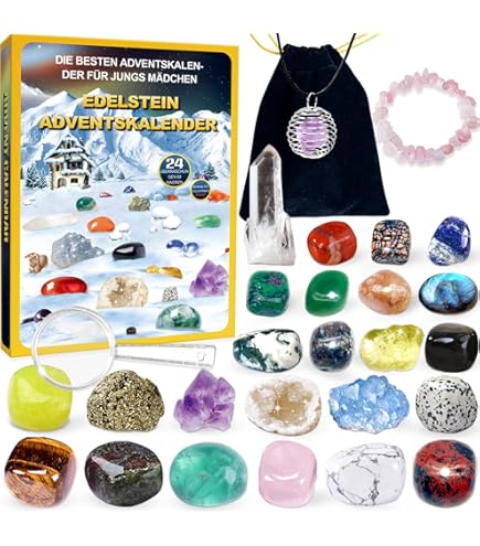 Adventskalender 2024, kristallen, kweken voor kinderen, 24 dagen edelstenen, mineralen, kerstkalender, kristallen kweken, aftelkalender voor Kerstmis (wit