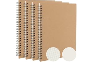 Fasood 4 cuadernos A5 cuadriculados en espiral, 2 en blanco y 2 cuadrados, 80 hojas, cuaderno de bocetos, cuaderno, diario, bloc de notas, para escuela, oficina, viajes, dibujo