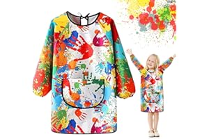 Smdbzda Malschürze Kinder, Malerkittel kind 6-12 Jahre, Mädchen Junge Wasserdicht Malerkittel, Bastelschürze mit Ärmeln und Big Taschen, Kritzeln Malerkittel Kind, Für Schule Kunst Malerei Kochen
