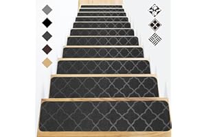 COIDAK Stair Carpet,Carpet Stair Treads Non Slip Self Adhesive Stair Mats Pads Machine Washable Stair Carpet Treads Stair Runners for Basement Wooden Steps Stair Treads Carpet 15 Pack