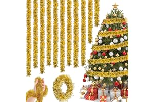 TCCYDM 10 Pcs Weihnachtsbaum Lametta Girlande, 2M, Lametta Weihnachtsdeko Girlanden, Weihnachtsbaum Girlande für Glänzend Hochzeit, Weihnachtsfeier, Geburtstagsparty Dekoration(Gold)
