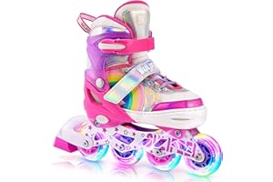 SULIFEEL Rollers en Ligne avec roulettes Clignotantes Patins à roulettes Alignées Taille Réglable et Confortables Stylish Licorne Arc en Ciel Design Débutant Roller Skates