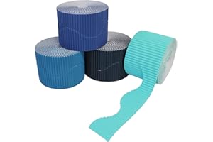 Bright Ideas Corrugated Border Rolls for School Displays, Blue Assortment, 4 Pack, 57mm x 7.5m (15m When Split), BI7871