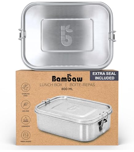 Pandoo Edelstahl-Lunchbox, 800ml – Auslaufsicher, Mit Trennste Und Baumwollbeutel