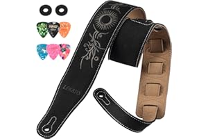 LEKATO Zamszowy pasek do gitary basowej, szerokość 6 cm, piankowa poduszka, wyściełany pasek do gitary, 89 cm do 130 cm, kompatybilny z gitarami akustycznymi, basowymi i elektrycznymi, akcesoria