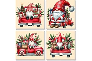 Lxmsja 4 Stück Weihnachten Malen Nach Zahlen Erwachsene Kinder mit Rahmen, Gnom LKW Malen Nach Zahlen ab 7 8 9 10 Jahre, Diy Set Erwachsene Acrylfarben Ölgemälde Leinwand für Home Décor, 20x20cm