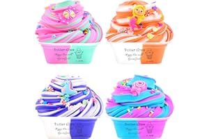 JAMDESDW Neues Butter Slime Set - 4 Pack Fluffy Butter Schleim, DIY Slime kit für Kinder Party Favor, Soft and Stretchy Poopsie Slime Surprise, Stressabbau Putty Spielzeuge für Mädchen und Jungen.