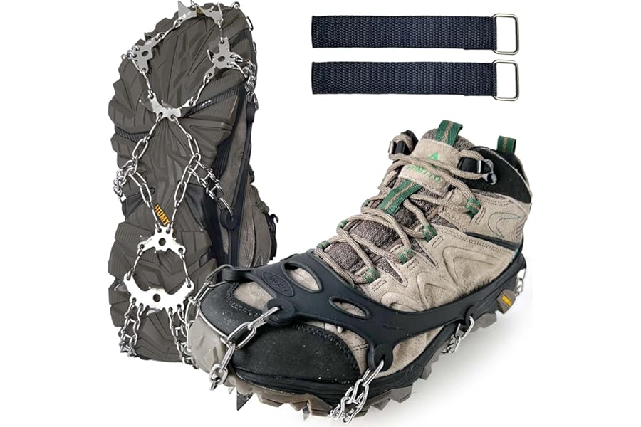 EWENYS Crampons Ice Cleats Traction Snow Grips for Hiking Boots Shoes, Ice Grippers with 19 Anti-Slip Stainless Steel Spikes, for Winter Outdoor Trekking,Fishing,Hunting and Hiking