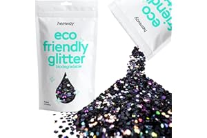 HEMWAY Purpurina biodegradable negra holográfica ecológica A base de plantas súper gruesa para rostro cuerpo cabello manualidades resina festivales maquillaje sombra de ojos 100g/3,5 oz
