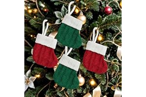 POPOYU 4 szt. mini pończoch bożonarodzeniowych, 10,9 cm dzianinowe pończochy świąteczne, 2 pary czerwone i zielone małe skarpety świąteczne wiszące dekoracje, ozdoby choinkowe, artykuły dekoracyjne na