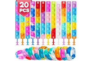 JUAUO 20 Piezas Silicona Pulsera Oso Pop It Sensorial Antiestrés Fidget Juguete - Regalo Cumpleaños Niños y Niñas 3-12 Años - Detalles Fiestas Infantiles Colegio