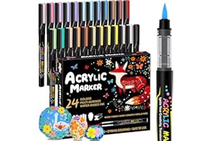 WINSONS Acrylstifte, 24 Farben Acrylmarker, Malstifte, geschmeidig, ungiftig, wasserfest, geeignet für Papier, Eier, Kappen, Stoffe, Steine, Keramik, Glas, Kunststoffe, Kunsthandwerk