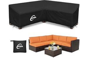 Kipiea V Shaped Garden Furniture Covers Waterproof, 420D Heavy Duty Oxford Fabric Outdoor Rattan Corner Sofa Covers with Windproof, Garden Sofa Cover, Anti-UV, Ripstop (226x226x85x78cm)