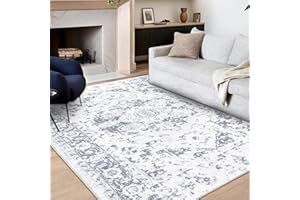 Famibay Area Rugs for Living Room 160x230cm Bedroom Rugs Large Washable Grey Soft Vintage Floor Carpet Non Slip for Bedroom Kitchen Office Living Room Decor