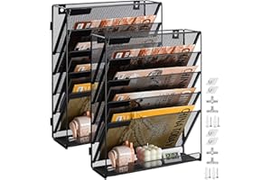 PLSOPPKG 2 Pocket Soporte de Archivador de Pared Colgante de 6 Niveles para Documentos de Revista, Bandeja de Malla A4, Organizador de Correo, Estante de Almacenamiento de Revistas, Organizador de Archivos