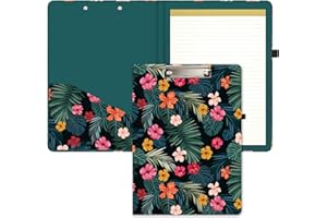 Hnogri Clipboard Folio with Refillable Lined Notepad and Interior Storage Pocket for Students, Classroom, Office, Women, Man, Cute Custom Pattern, Size 12.8" x 9.2",Flower Spots