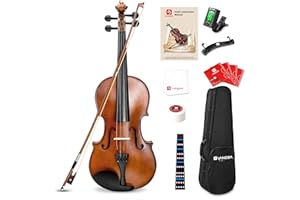 Vangoa 1/2 Violine Massivholz Geige Anfänger Set Violin Halbe Grösse für Kinder Einsteiger Studenten mit Violinenkoffer, Schulterstütze, Kolophonium, Saiten, Handbuch, Dämpfer, Noten-Aufkleber