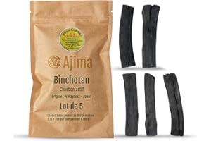 Ajima Binchotan Charbon Actif Eau - Baton de Charbon Bio Purificateur d'Eau Naturel x5 - Chaque Baton Filtre Environ 1.5 L - Charbon de Chêne de Wakayama Vrai - Idéal pour Filtrer l'Eau en Carafe