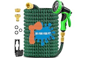 BEEWIN Garden Hose Expandable Garden Pipes-150FT Flexible Garden Hose Reels Including 10 Function Spray Gun Nozzle and Solid Brass Fittings,Magic Hosepipe for Gardening Patio Car Washing Pet Bathing (45M)