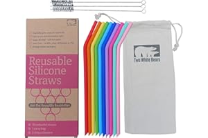 Reusable Drinking Straws 10 Pack. Food Grade Silicone. One Tree Planted Per Purchase. Eco Friendly Alternative to Plastic & Metal Straw. Cotton Bag + 3 Cleaning Brushes. by Two White Bears