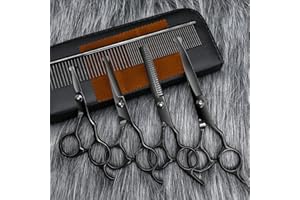 JDMDKB Katzenpflege Schere Set, Katzen gerade Schere, Dünn Schere, Sicherheit Runde Spitze gebogene Schere, Kamm 5 -Stück -Set,Spezialset für Hundescheren