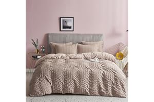 ‎FREYAMY Freyamy Seersucker Bettwäsche 200x220cm 3teilig Khaki Geprägt Streifen Strukturiert Bettwaren-Sets Uni Gebürstet Microfaser Weiche Bettbezug mit Reißverschluss und 2 Kissenbezug 80x80cm