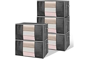 HDRNT 5 Stück Aufbewahrungstasche Große,90L Organizer Schrank,Unterbettkommode plastik Set, Umzugstaschemit Verstärkt Griff,Faltbar Kleideraufbewahrung,aufbewahrungstasche für Bettdecken,Kleidung