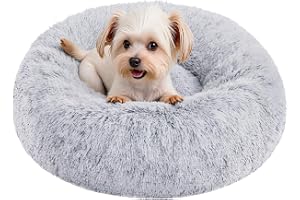 Feandrea fluffig hundsäng, kattsäng, donutkudde, tvättbar, avtagbar mittstoppning, lång plysch, 50 cm diameter, Ombre Grey PG