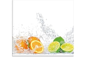 ARTland Spritzschutz Küche aus Alu für Herd Spüle 60x55 cm (BxH) Küchenrückwand mit Motiv Essen Obst Früchte Erbeeren Limette Orange Modern Hell Bunt S6JP