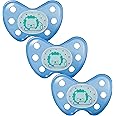 Dentistar® Night Silicone Soother Set of 3 - Size 3 for 14+ Months - Silicone Soother with Dental Step - Dark Blue with Lion Motif - Glow in The Dark - BPA Free Baby Accessories - Made in Germany