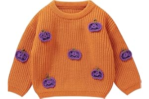 Xeadoffubio Baby Unisex Halloween Pullover Long Sleeve Crew Neck Pumpkin Letter Embroidery Knitted Jumper Baby Halloween Sweatshirt Halloween Ghost Pumpkin Knitted Jumper