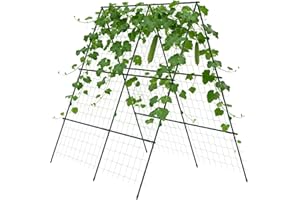 Outsunny Garden Cucumber Trellis for Climbing Plants, A-Frame Trellis Plant Support with Climbing Net, DIY Adjustable Cucumber Support Frame for Raised Bed, Vegetables, Flowers, Fruit, Green