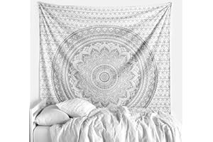 THE ART BOX Hippie Ombre Mandala Tissu Murale Tapisserie Argent et Blanc - 140x210 cm Boho Bohemian Maison Décoration Murale de Plage en Coton Indien Tapisseries pour Chambre