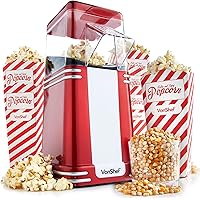 VonShef Popcorn Machine Retro – 1200W Popcorn Maker with Hot Air Circulation, One Touch Popcorn Popper, Fat Free, Healthy & O