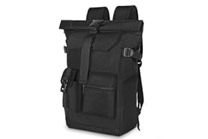 Yooler Rolltop Rucksack Wasserdicht, 27L Groß Rucksack Herren Damen, Schulrucksack mit Laptopfach 17.3 Zoll, Reiserucksack Wanderrucksack für Business Arbeit Uni Reise Freizeit (Schwarz)